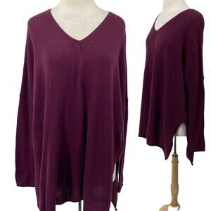 State Fusio Merino Wool Cashmere Sweater V Neck Pullover Purple Womens Medium